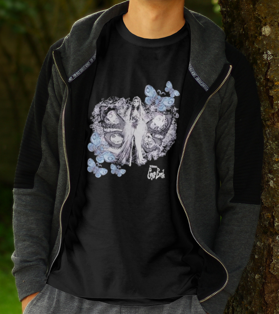 Corpse Bride Tim Burton Emily Tonal Collage With Butterflies T-Shirt