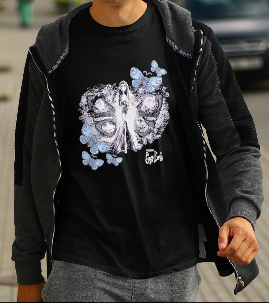 Corpse Bride Tim Burton Emily Tonal Collage With Butterflies T-Shirt