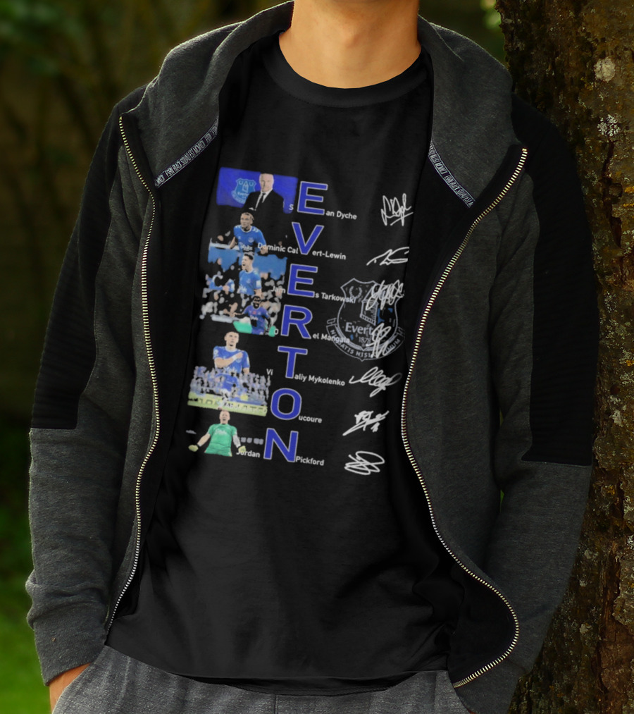 Everton Sean Dyche Dominic Calvert-Lewin James Tarkowski Vitalii Mykolenko Jordan Pickford Signatures T-Shirt