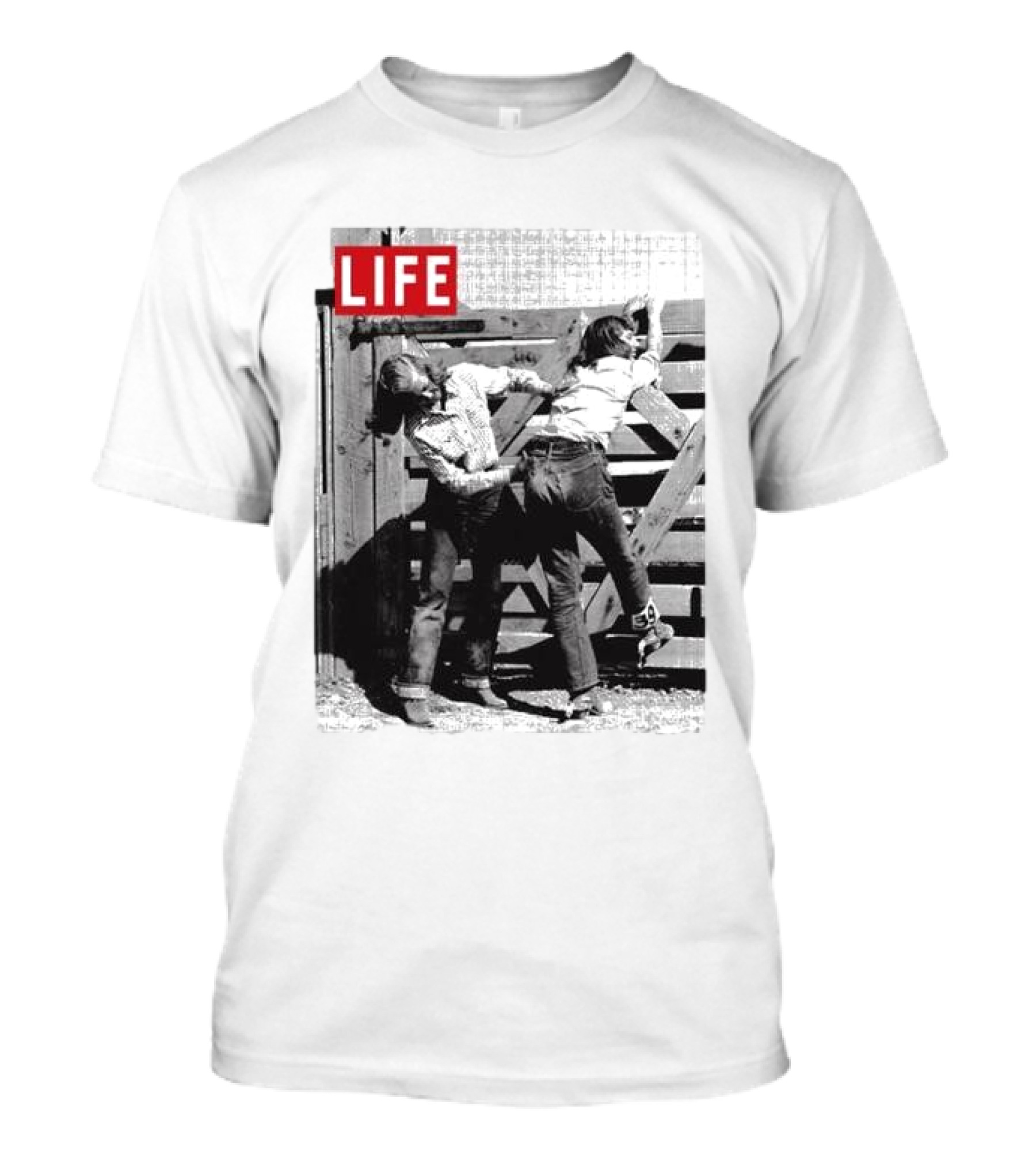 Life Magazine Cowboy Boys Playful Dust Off Fence Scene T-Shirt