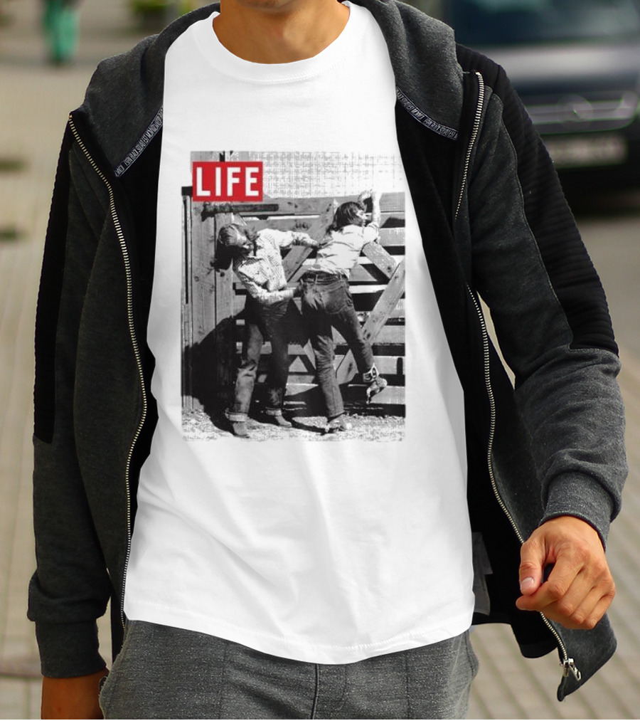 Life Magazine Cowboy Boys Playful Dust Off Fence Scene T-Shirt