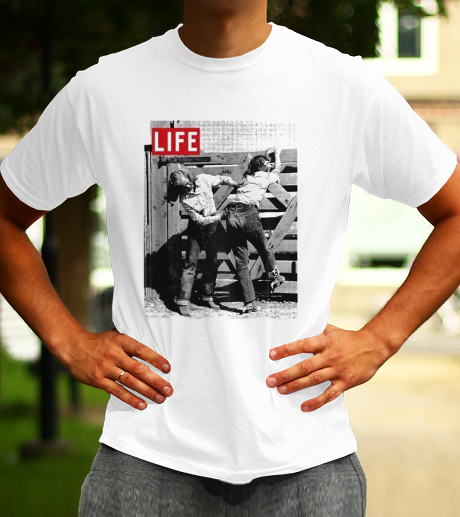 Life Magazine Cowboy Boys Playful Dust Off Fence Scene T-Shirt