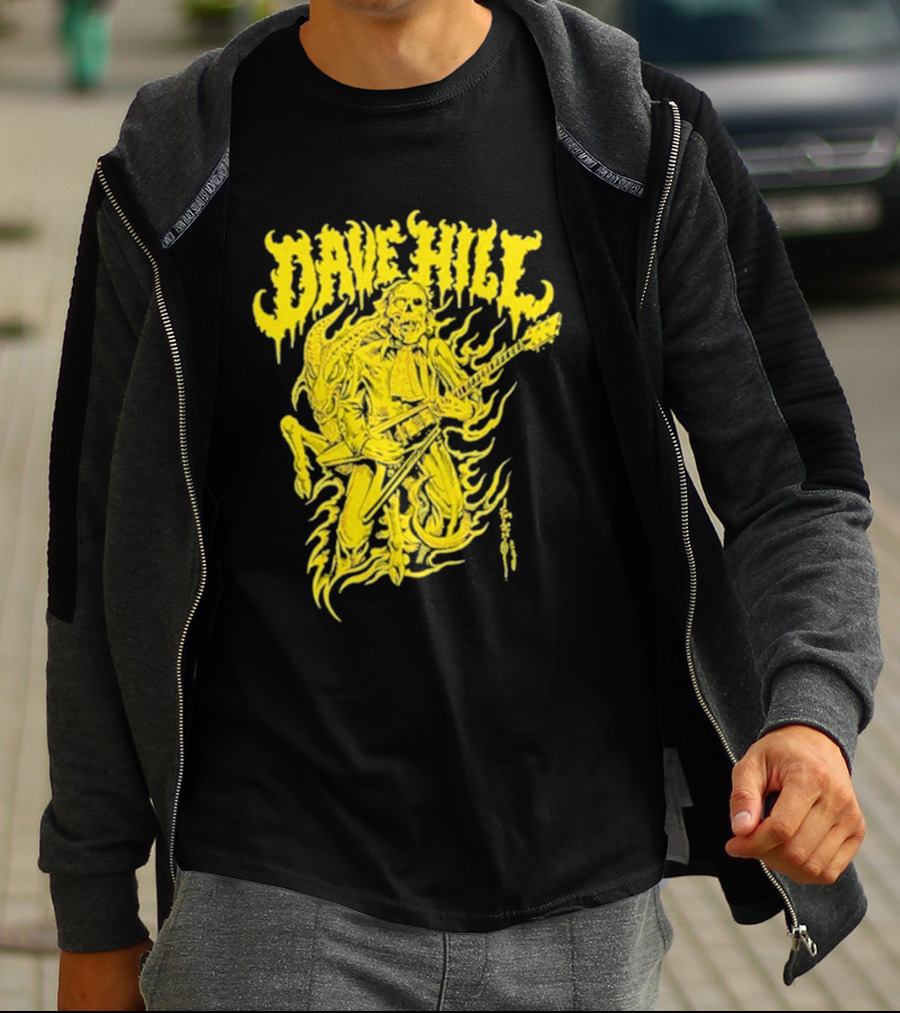 Dave Hill Skullface Yellow Flame Guitar Art By Tim Lehi T-Shirt