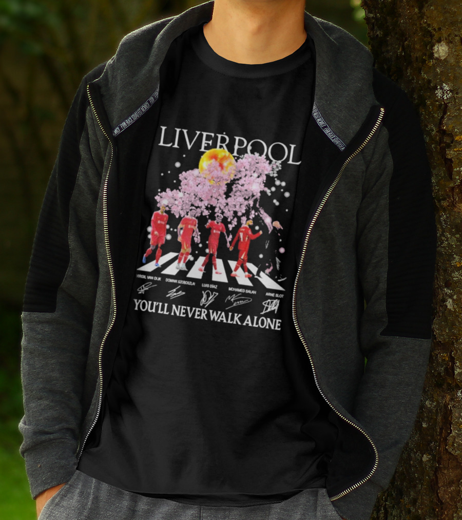 Liverpool You’ll Never Walk Alone Cherry Blossoms Bloom Virgil Van Dijk Dominik Szoboszlai Luis Diaz Mohamed Salah Arne Slot T-Shirt