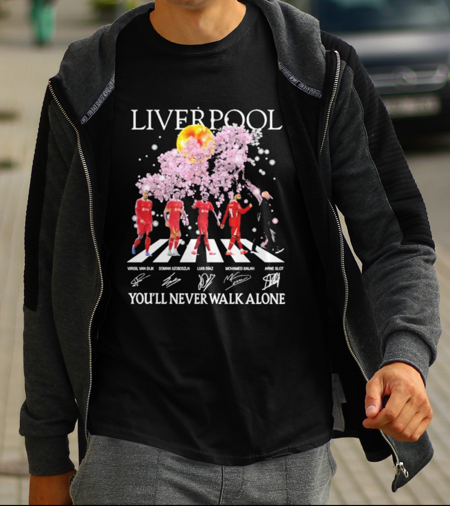 Liverpool You’ll Never Walk Alone Cherry Blossoms Bloom Virgil Van Dijk Dominik Szoboszlai Luis Diaz Mohamed Salah Arne Slot T-Shirt