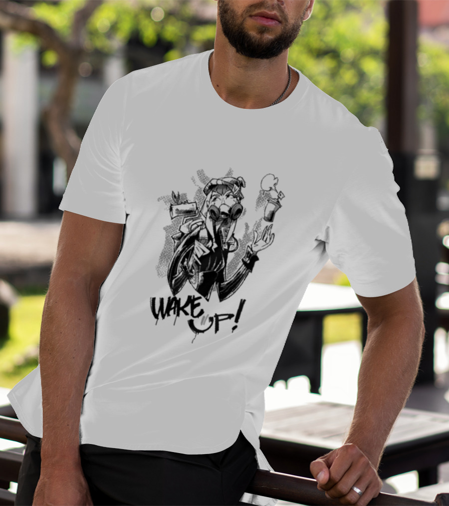 Warframe Aoi Wake Up Gas Mask Graffiti Style Character T-Shirt
