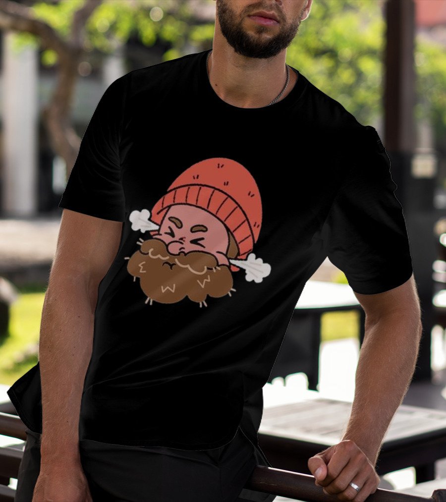 BHN Chewie Foo Foo Bearded Cartoon Character With Red Beanie And Steaming Ears T-Shirt