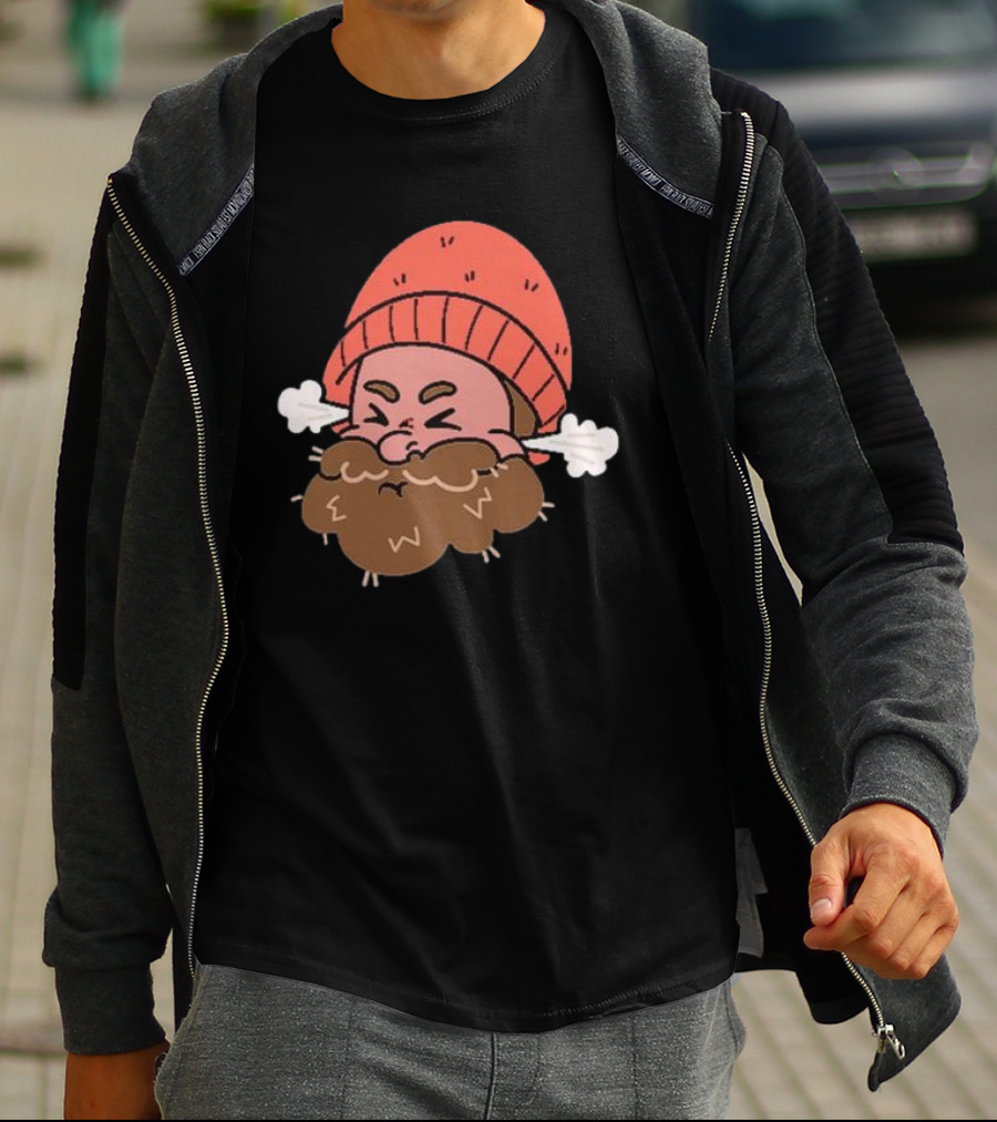 BHN Chewie Foo Foo Bearded Cartoon Character With Red Beanie And Steaming Ears T-Shirt