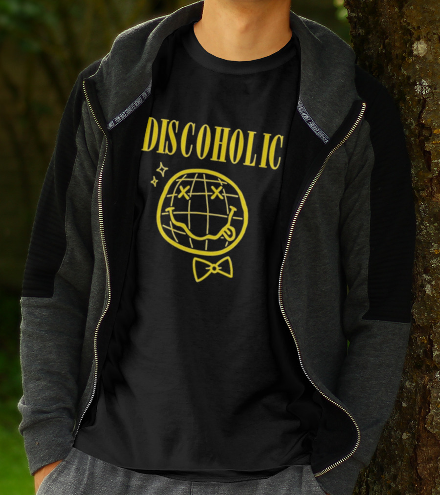 Discoholic Smiley Face With Bowtie And Stars T-Shirt
