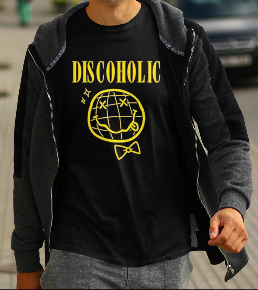 Discoholic Smiley Face With Bowtie And Stars T-Shirt