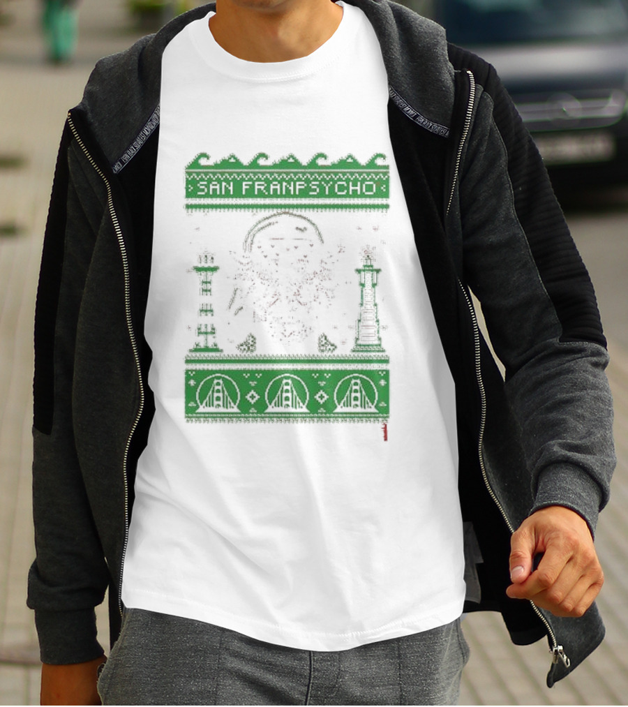 San Franpsycho Sfp Holiday Bridge Towers Snowflakes Green Holiday T-Shirt