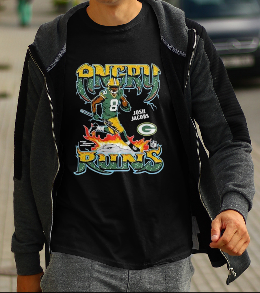 Josh Jacobs Angry Runs Green Bay Packers NFL Football T-Shirt