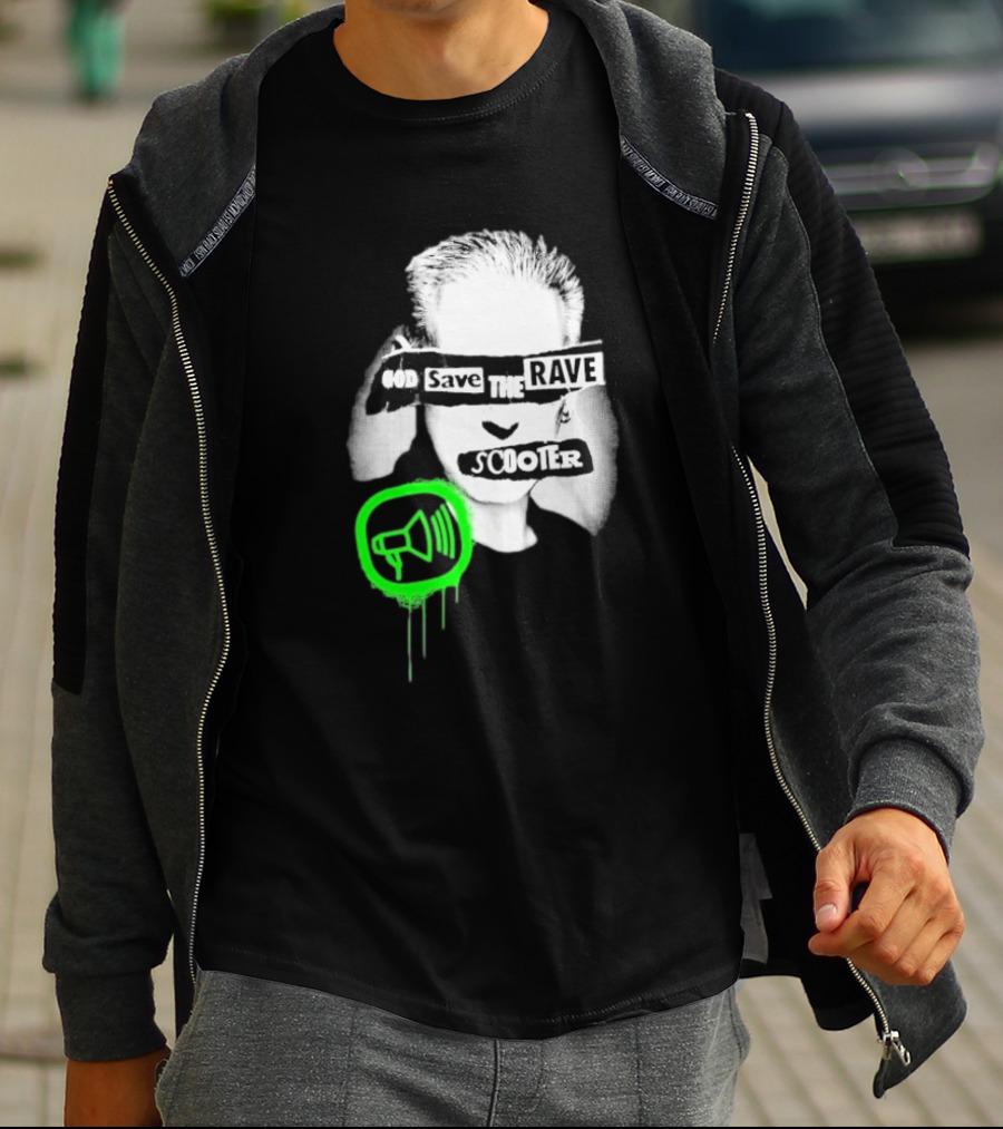 Scooter God Save The Rave Speaker Icon Bold Design T-Shirt