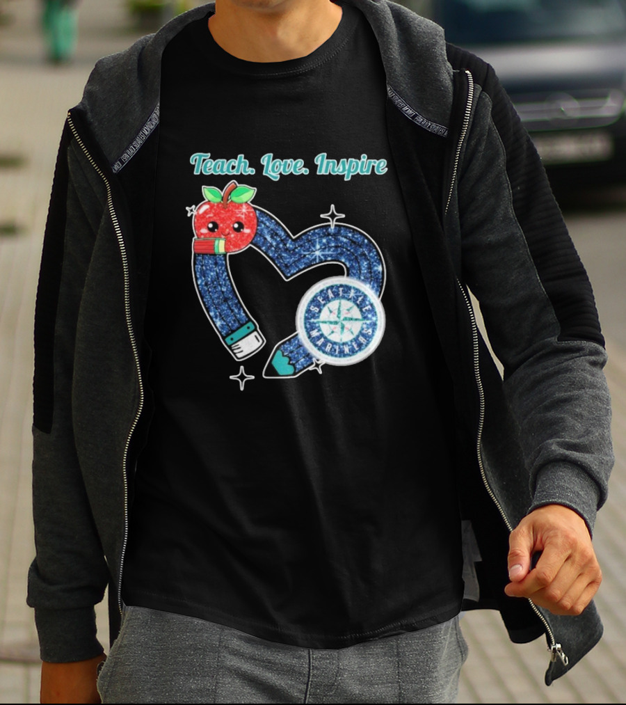 Seattle Mariners Teach Love Inspire Heart Apple Design T-Shirt