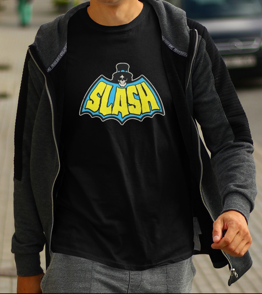 SLASH Batman Inspired Logo With Top Hat And Skull T-Shirt