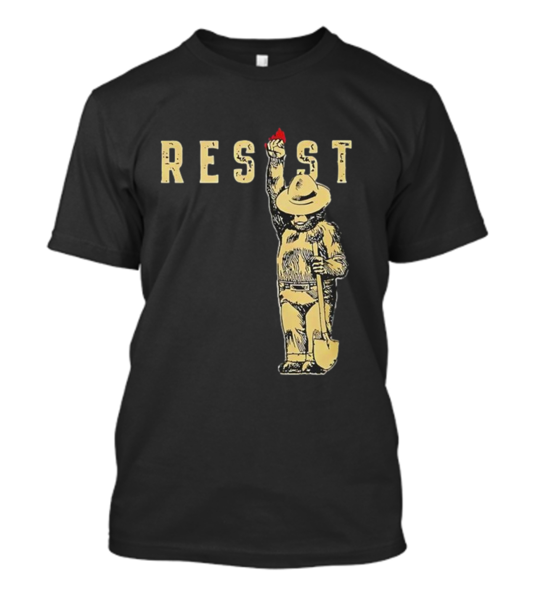 "Smokey Resist Firefighter Bear With Raised Fist And Shovel" T-Shirt