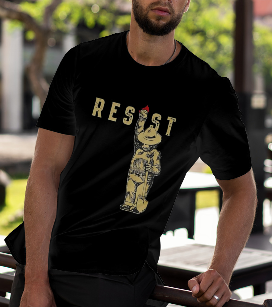 "Smokey Resist Firefighter Bear With Raised Fist And Shovel" T-Shirt