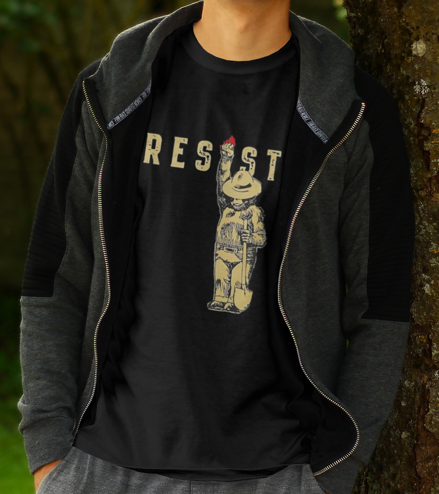 "Smokey Resist Firefighter Bear With Raised Fist And Shovel" T-Shirt