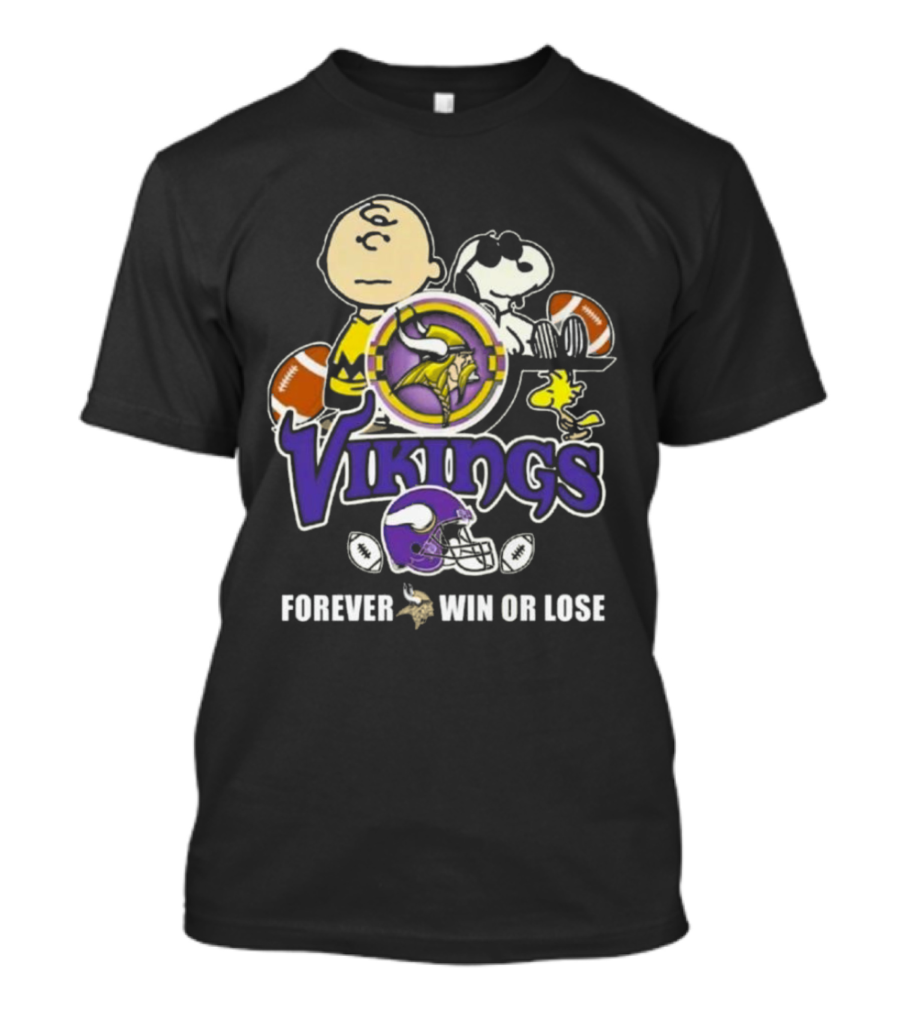 Charlie Brown Snoopy Vikings Football Forever Win Or Lose T-Shirt