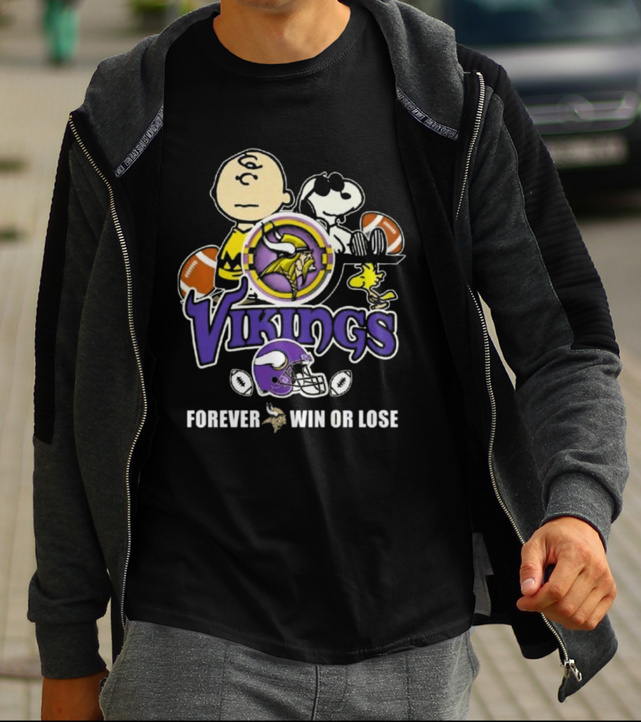 Charlie Brown Snoopy Vikings Football Forever Win Or Lose T-Shirt