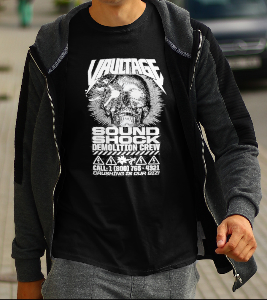 Vaultage Space Laces Sound Shock Demolition Crew Crushing Is Our Biz Skull T-Shirt