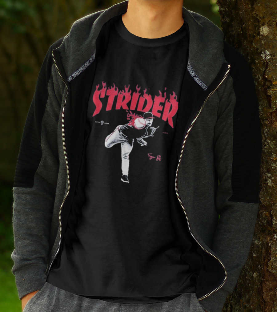Strider Flames Baseball Pitcher Throwing Action T-Shirt