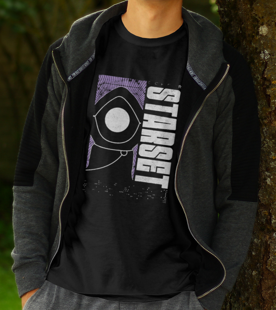 Starset Echo Purple Hooded Figure Bold White Text T-Shirt