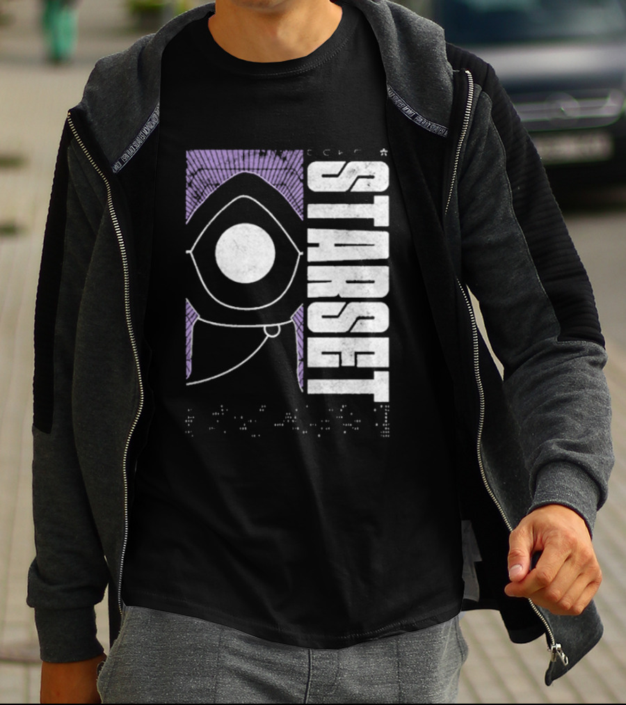 Starset Echo Purple Hooded Figure Bold White Text T-Shirt