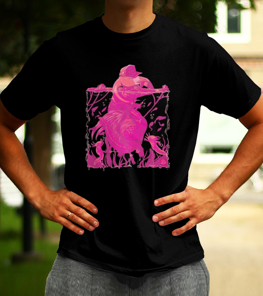 Ten Hundred Clever Girl Pink Dinosaur With Hat Underwater Artwork T-Shirt