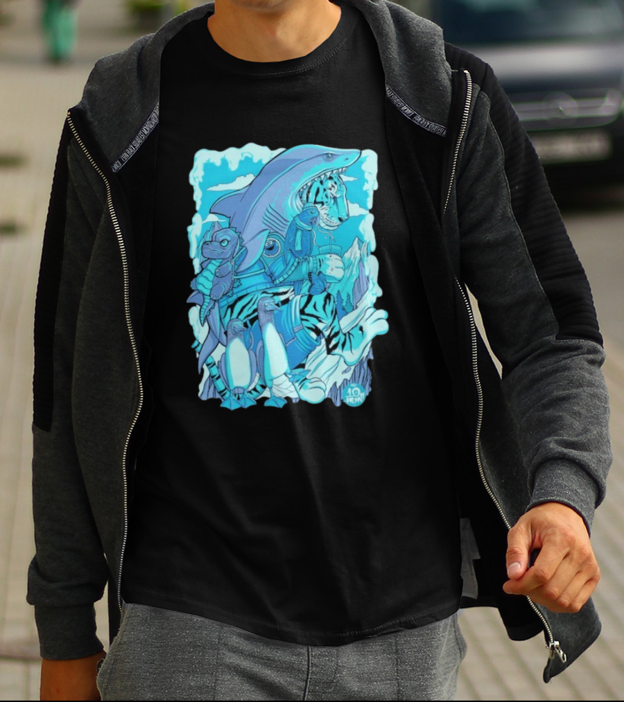 Ten Hundred Siberian Stroll Tiger Shark Creatures Penguins 10 Hun T-Shirt