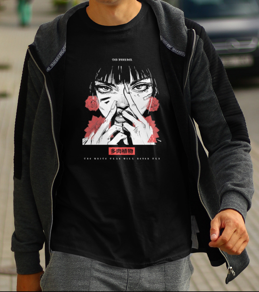 Ten Hundred The White Flag Will Never Fly Succulent Red Rose Manga Art T-Shirt