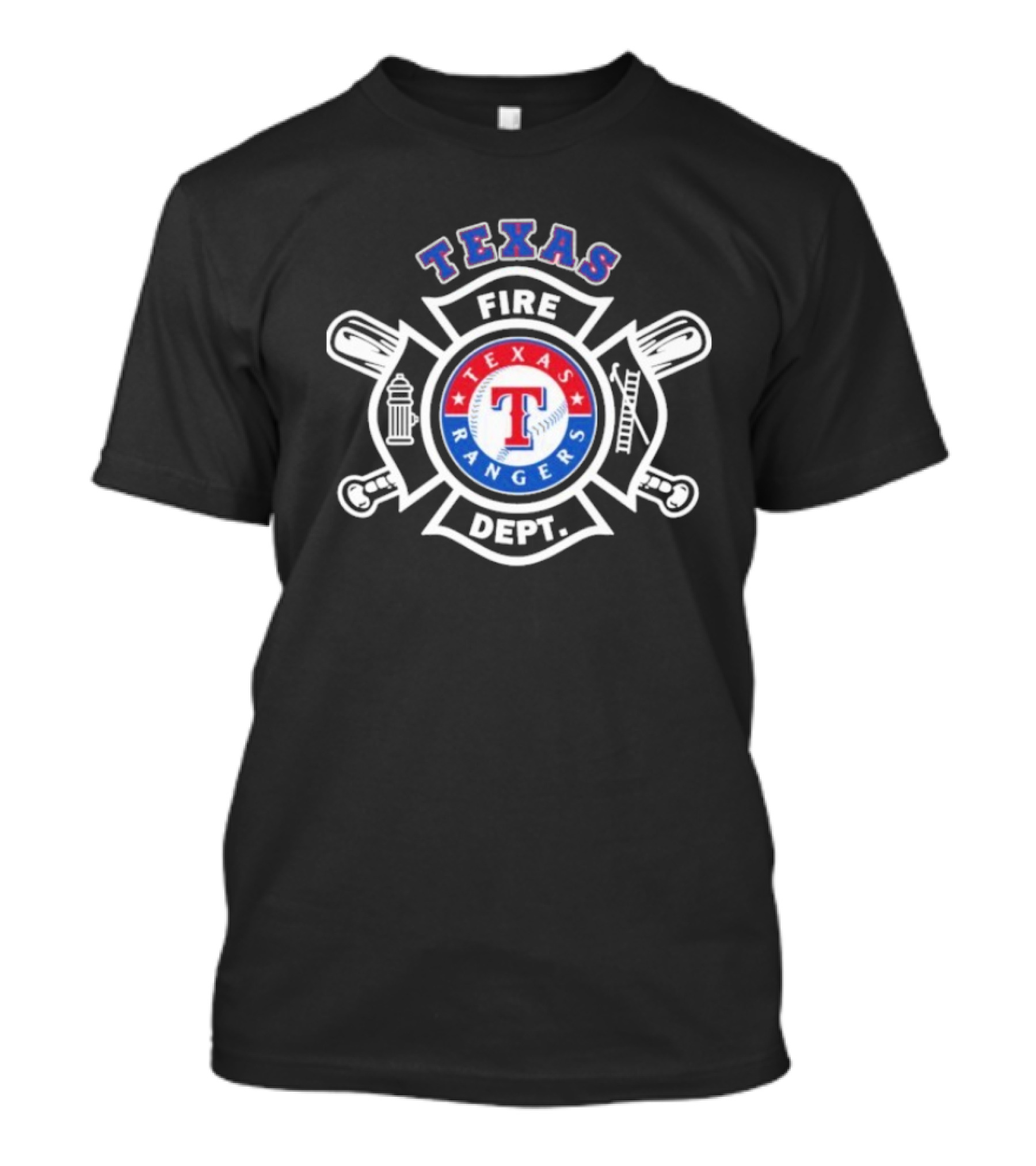Texas Rangers Fire Dept Firefighters Maltese Cross Badge T-Shirt