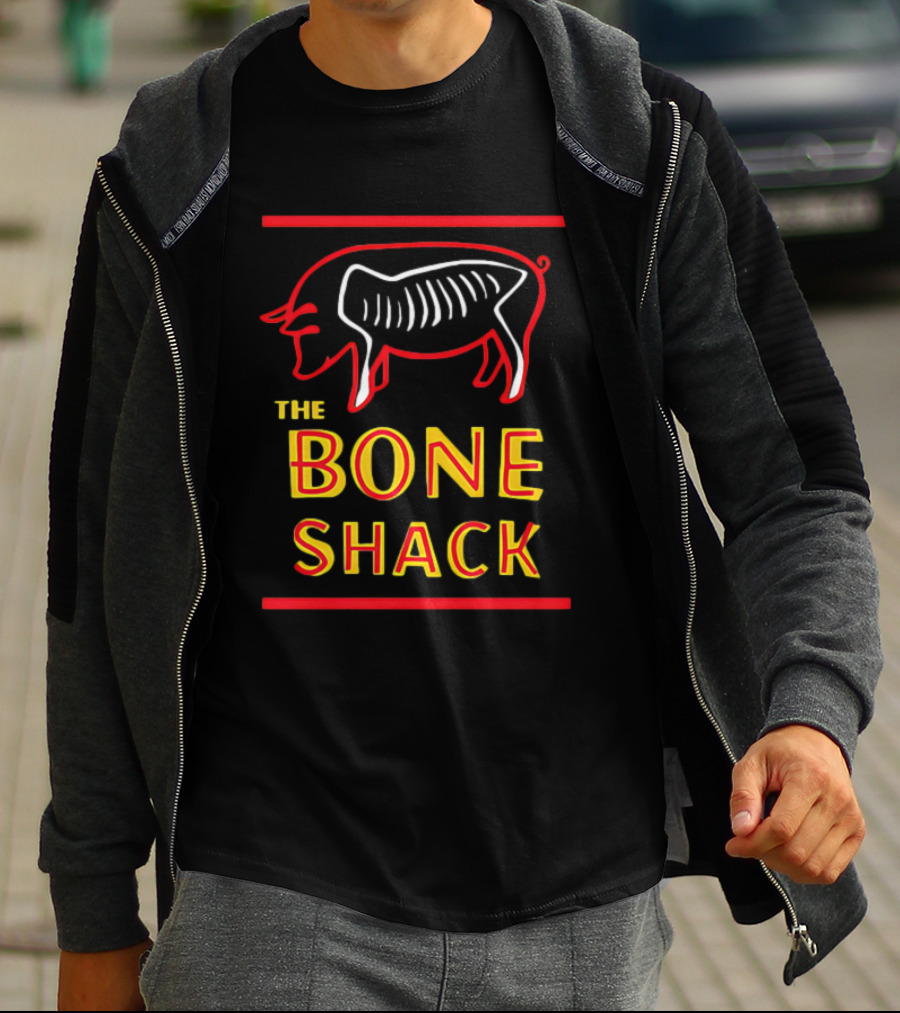 THE BONE SHACK Pig Neon Style Rib Outline T-Shirt