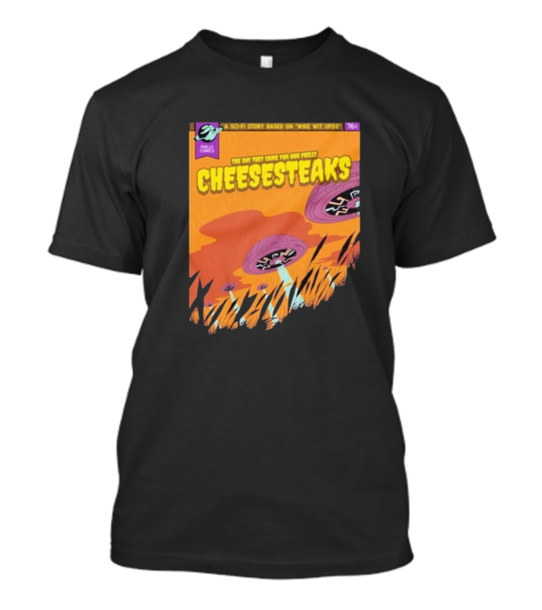 Philly Comics Alien UFO Cheesesteaks Abduction Sci-Fi Story Whiz With UFOs T-Shirt