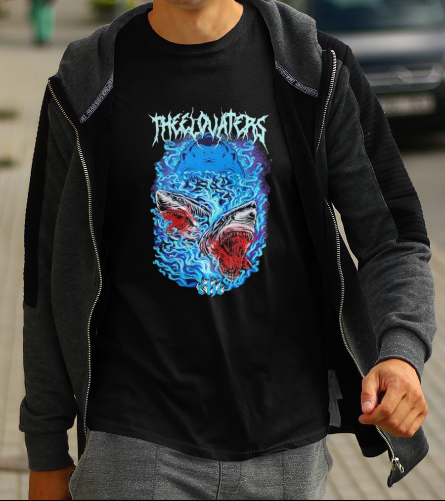 The Elovaters Beware Of Sharks Electric Blue Fierce Shark Trio T-Shirt