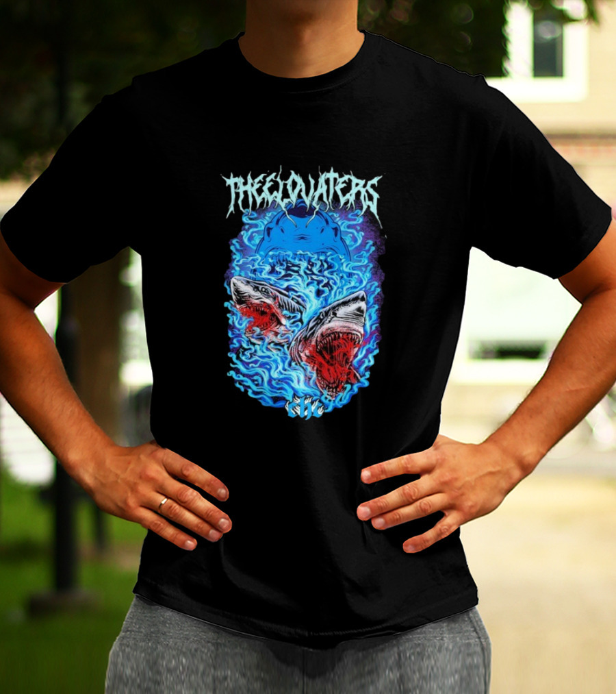 The Elovaters Beware Of Sharks Electric Blue Fierce Shark Trio T-Shirt