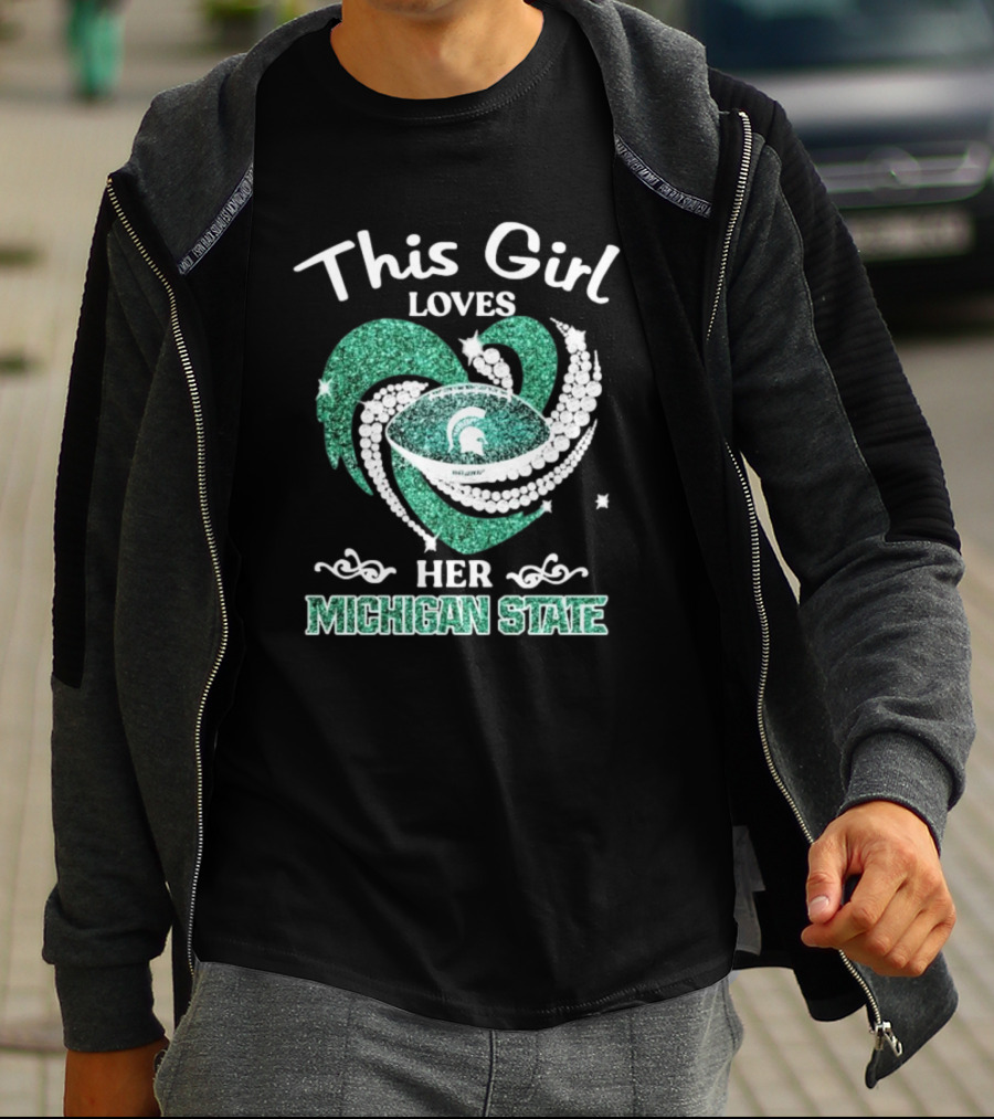 This Girl Loves Her Michigan State Spartans Green Heart Diamond T-Shirt