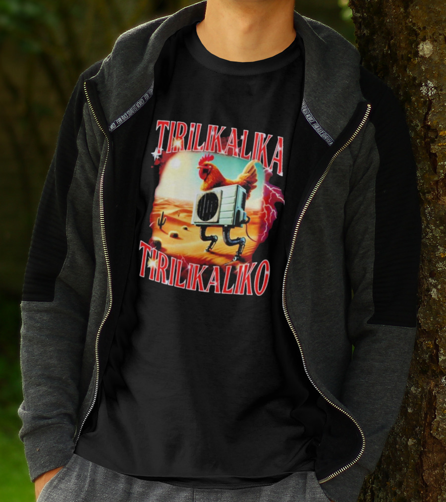 Tirilikalika Tirilikaliko Chicken Robot Desert Scene T-Shirt