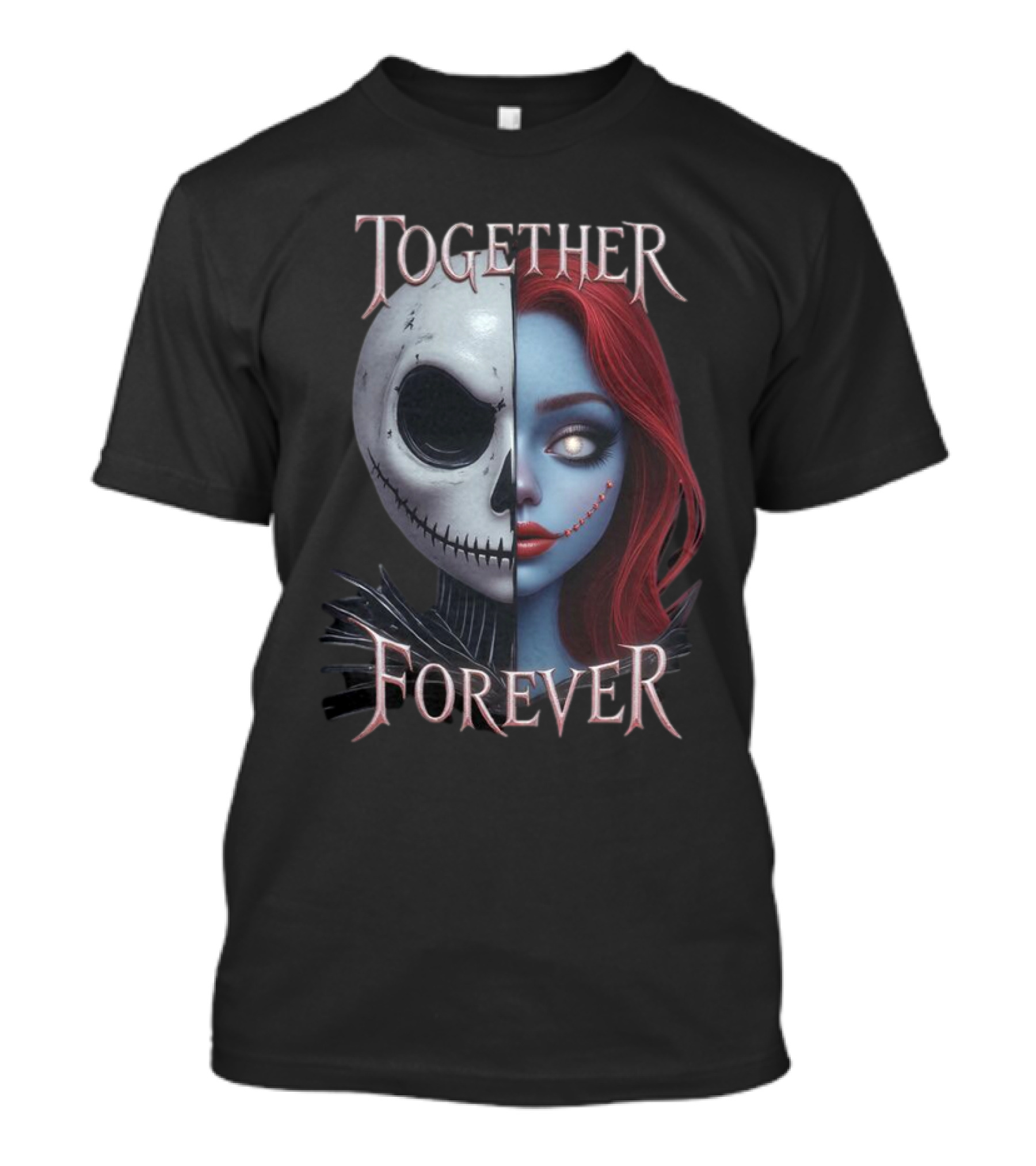 Together Forever Jack And Sally Half Face Mashup T-Shirt