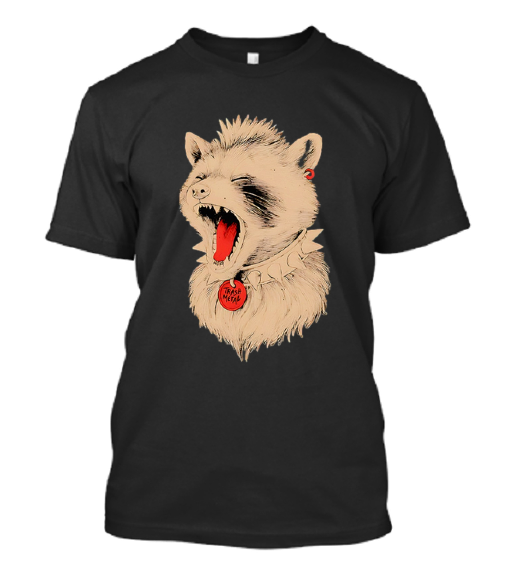 Trash Metal Raccoon With Spike Collar And Red Earring T-Shirt