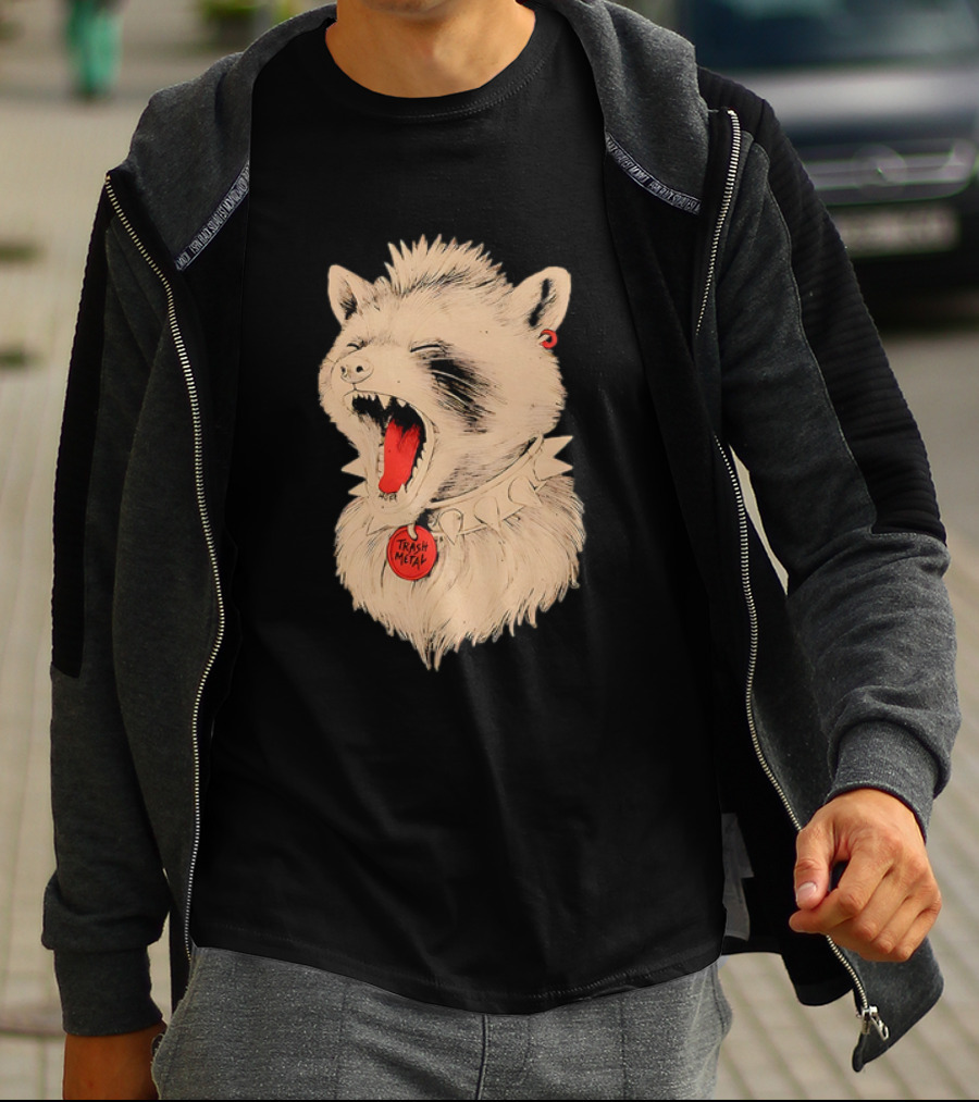 Trash Metal Raccoon With Spike Collar And Red Earring T-Shirt