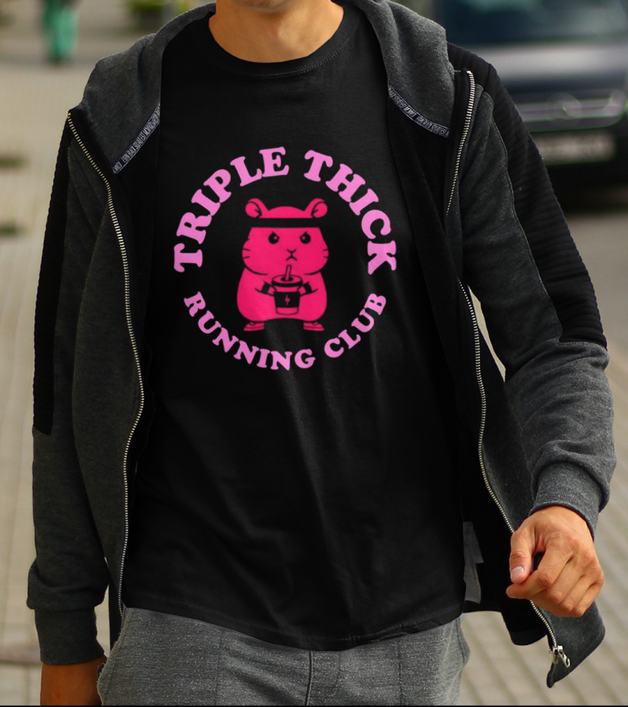 Triple Thick Running Club Hamster Weightlifting Fun T-Shirt
