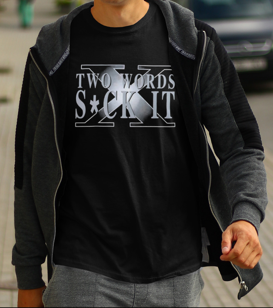 Two Words Suck It Crossed Arms Emblem T-Shirt