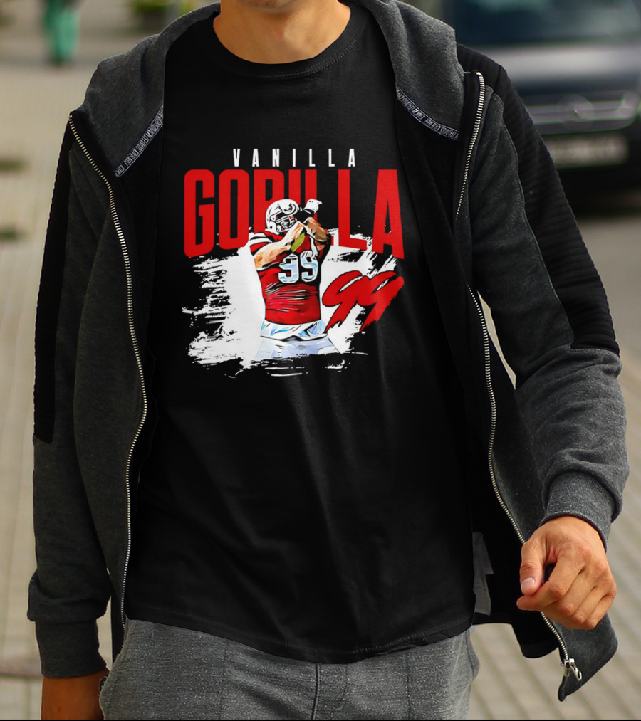 Vanilla Gorilla Number 99 Football Jersey Athlete Action Pose T-Shirt