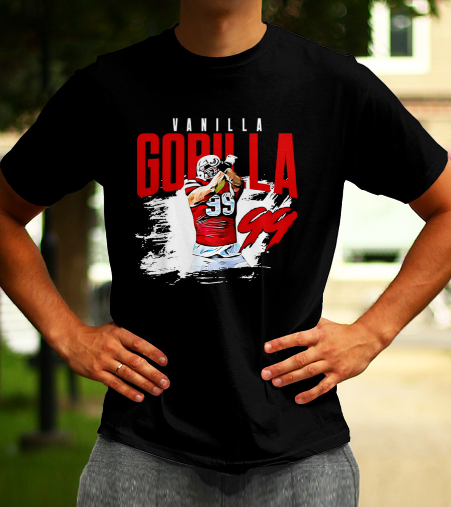Vanilla Gorilla Number 99 Football Jersey Athlete Action Pose T-Shirt