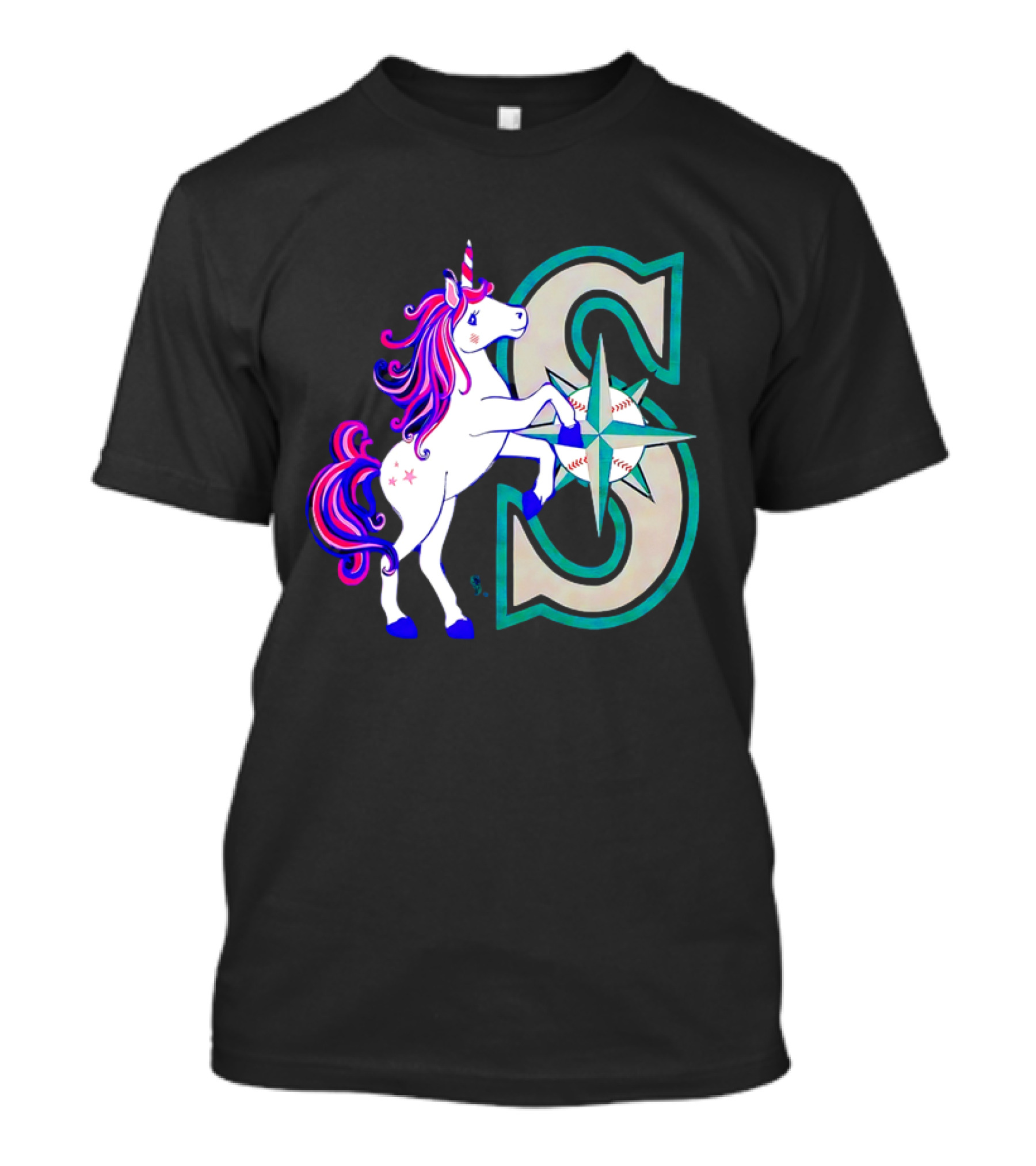 Unicorn Seattle Mariners Baseball Emblem With Compass And Stars T-Shirt