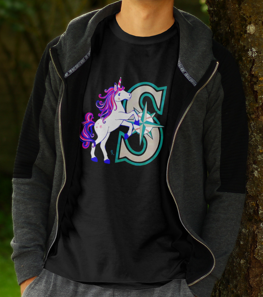 Unicorn Seattle Mariners Baseball Emblem With Compass And Stars T-Shirt