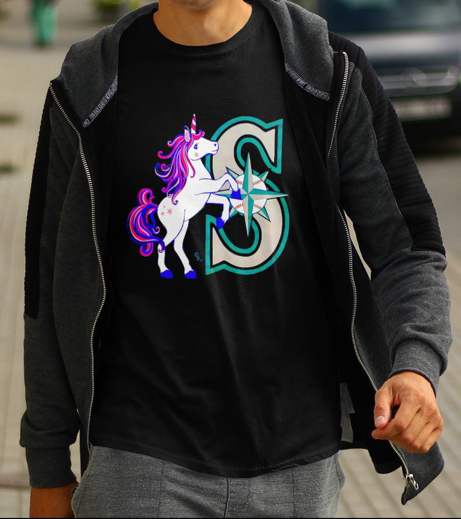 Unicorn Seattle Mariners Baseball Emblem With Compass And Stars T-Shirt