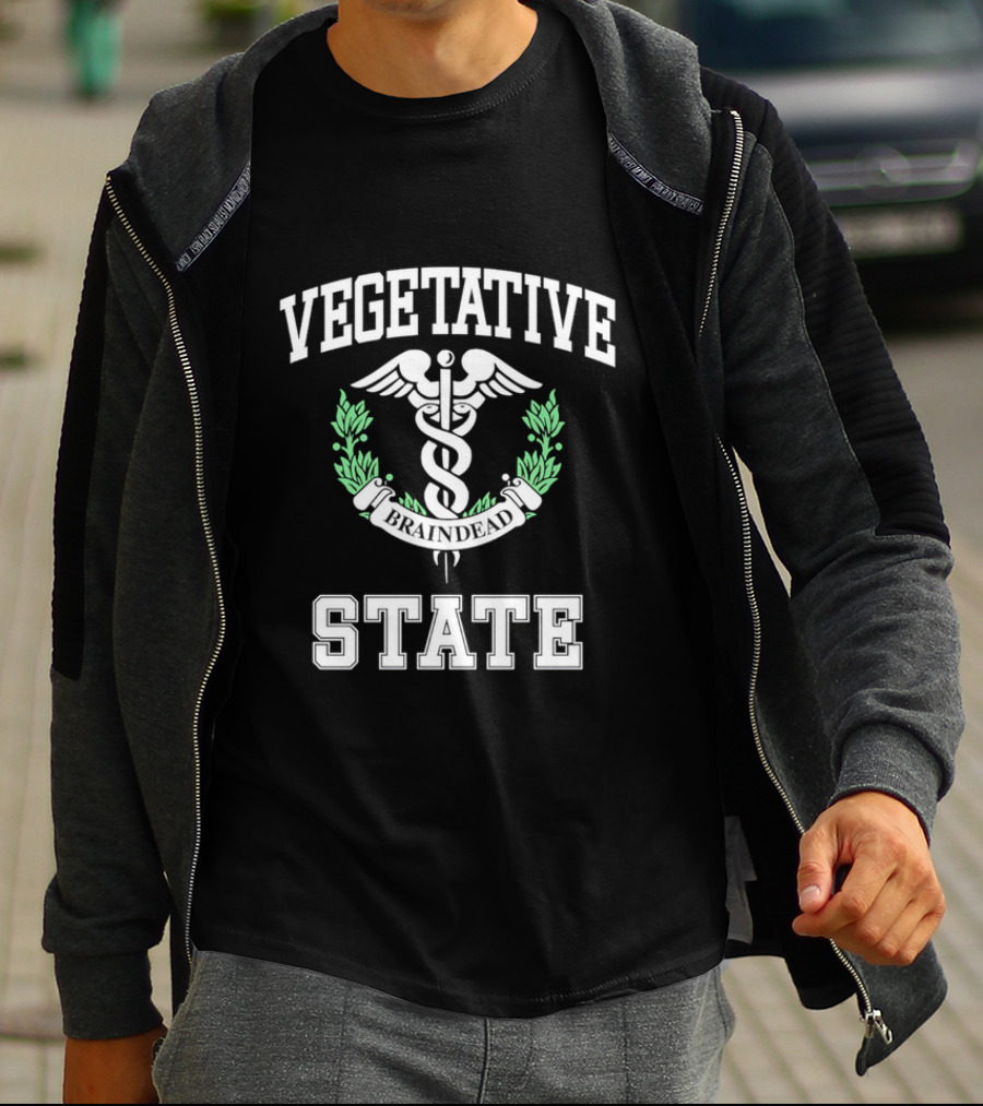Vegetative State Caduceus Emblem Laurel Wreath T-Shirt