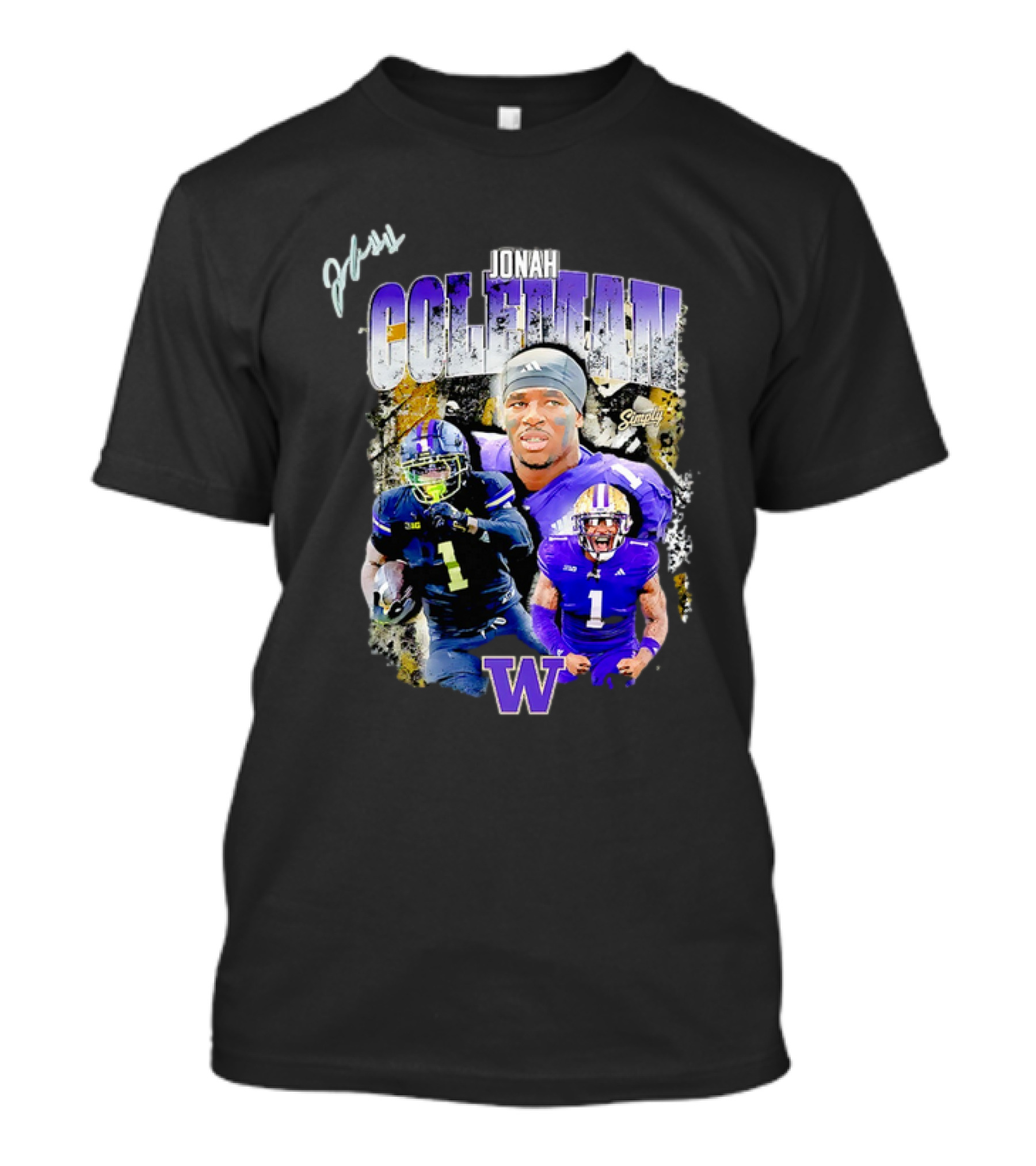 Jonah Coleman Washington Huskies Simply College Football W Player Signature T-Shirt